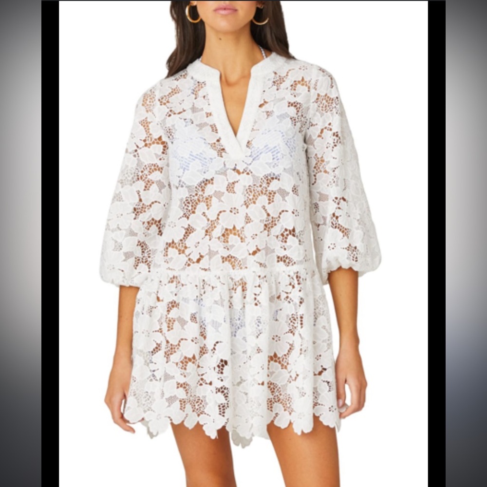 New Shoshanna Umbrella Tiered Lace Mini Dress Swim Cover Up